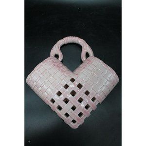Pink Ceramic Basket Weave Double Wall Pocket